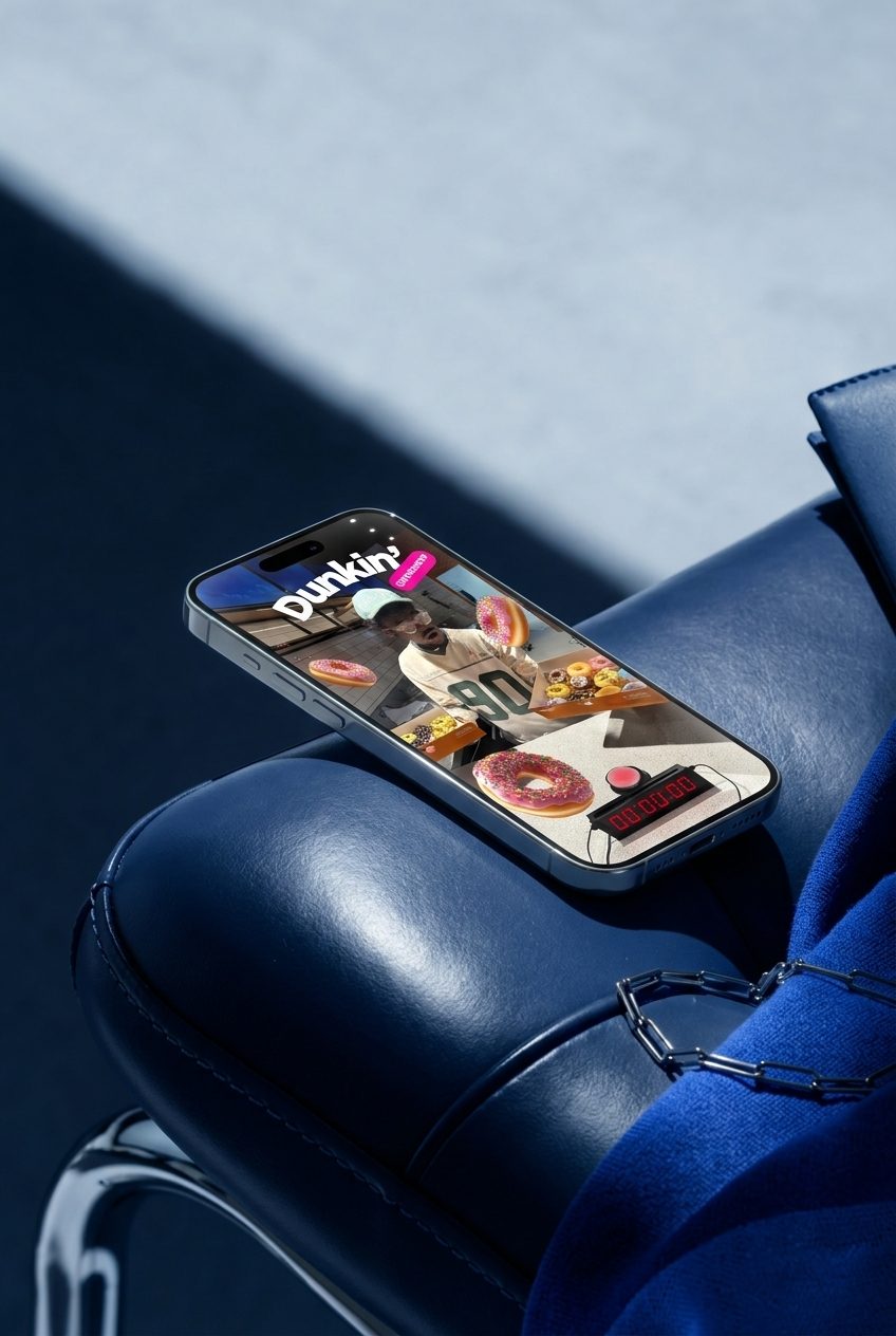Mockup téléphone d'un contenu vidéo Dunkin' créé par Athana Society