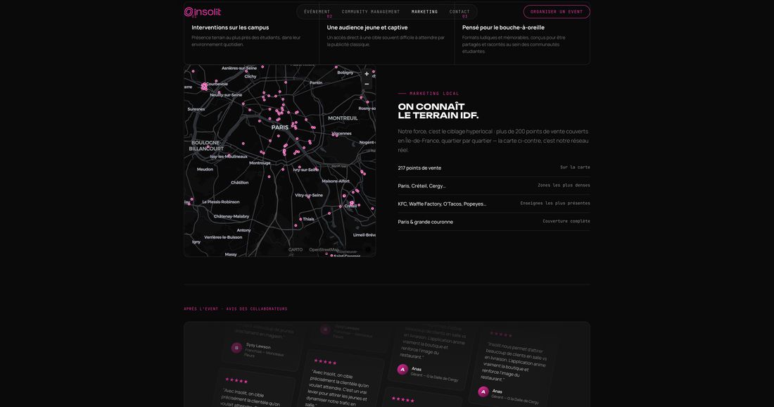 Site web Insolit.Agency créé par Athana — section marketing local