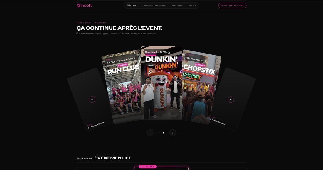 Site web Insolit.Agency créé par Athana — carrousel aftermovies